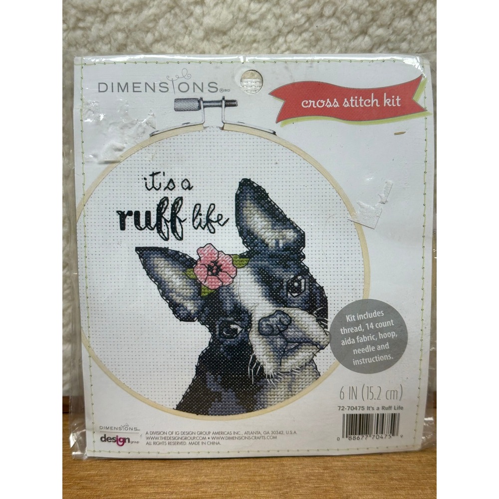Cross Stitch Kit Its a Ruff Life Boston Terrier Dog 72-70475 6 Inch Dimensions